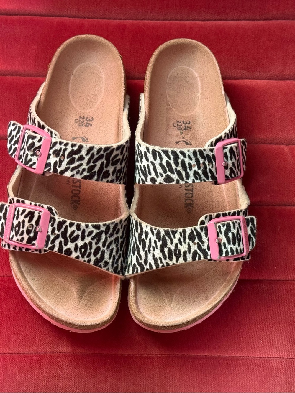 Birkenstock Kids Leopard Print Two-Strap Sandal with Pink Accents - Picture 2 of 6